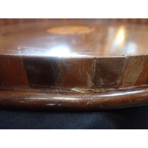 114 - AN EDWARDIAN MAHOGANY CIRCULAR TRAY, WITH MARQUETRY SHELL 50cm dia, and a mahogany skeleton dressing... 