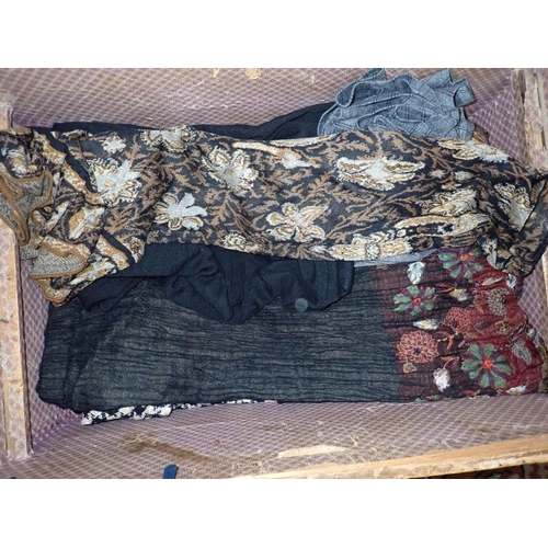 157 - ASSORTED VINTAGE CLOTHES to include, skirts, trousers, jumpers in an open topped trunk