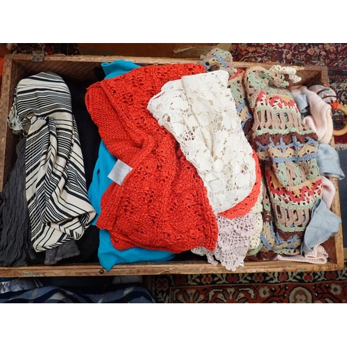 157 - ASSORTED VINTAGE CLOTHES to include, skirts, trousers, jumpers in an open topped trunk