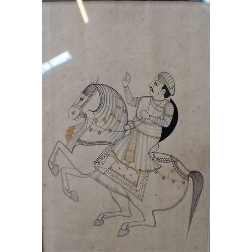 283 - A PERSIAN DRAWING, HORSEMAN ON REARING HORSE ink with gilt highlights 16.5 x 11nm plus frame