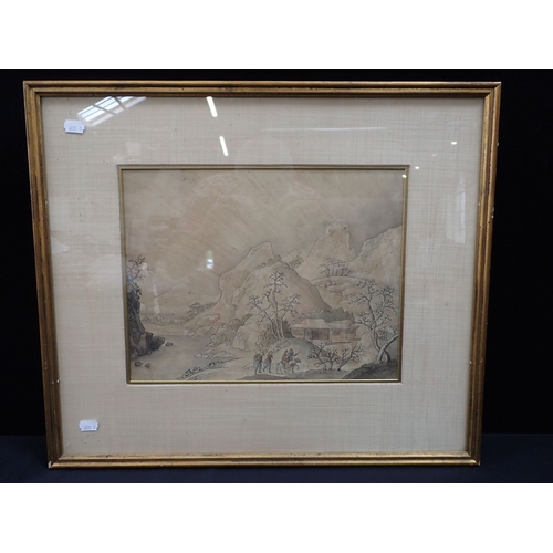 284 - THREE CHINESE LANDSCAPES, POSSIBLY 19TH CENTURY ink and watercolour, each 28 x 36cm plus silk mount ... 