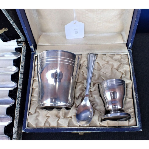 294 - A SILVER PLATED CHRISTENING SET cased, with a silver plated fish set, cased