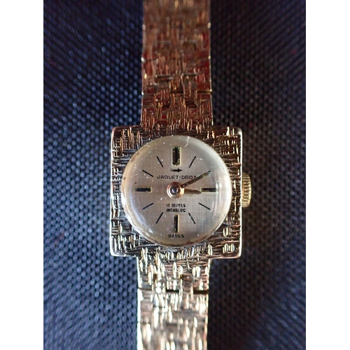 325 - JAQUET-DROZ; A MODERNIST LADIES WATCH 17 jewels, Swiss movement, with marked bark-effect strap
