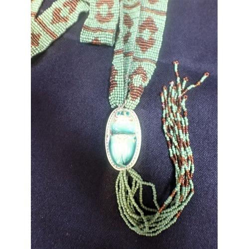 326 - A NEIGER BROTHERS STYLE SCARAB AND BEAD NECKLACE 1920s, Venetian beads, carnelian and other vintage ... 
