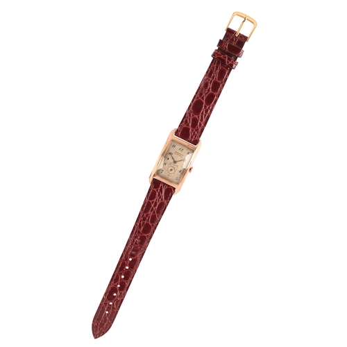 338 - GRUEN CURVEX: A GENTLEMANS' GOLD-PLATED WRISTWATCH with manual wind movement, the rectangular white ... 