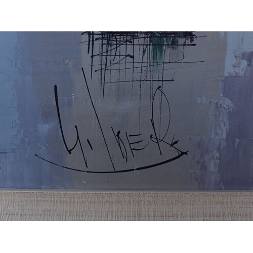 479 - GILDER (1960S BRITISH), HARBOUR SCENE acrylic on canvas, 51cm x 102cm, signed, in white painted fram... 