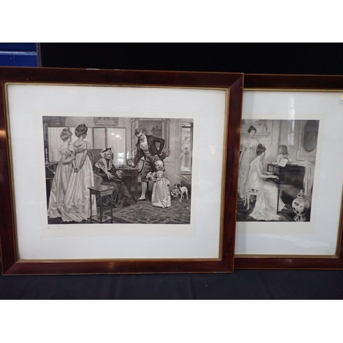 480 - TWO EDWARDIAN INTERIOR SCENES, AFTER LUCIEN DAVISAND D. DOWNING both with signatures to the margin, ... 