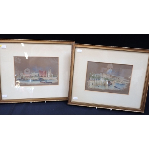 481 - TWO 19TH CENTURY THAMES-SIDE VIEWS OF LONDON Lambeth palace and Cleopatra's needle/Somerset house, w... 
