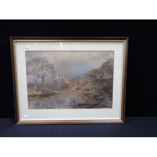 482 - WALTER HOLMES, B.1936: LANDSCAPE, WITH DISTANT CASTLE pastel, signed W.Holmes 31 x 46cm plus frame