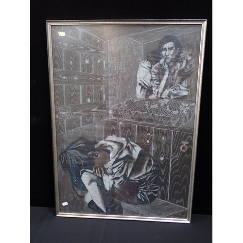 483 - A SCENE BASED ON DOROTHY LANGE'S PHOTOGRAPH 'MIGRANT MOTHER' coloured chalks 81 x 57cm plus slim fra... 