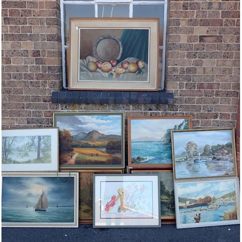 484 - STILL LIFE OF FRUIT AND SILVER DISH signature illegible, possibly Russian 91 x 72cm, and a collectio... 