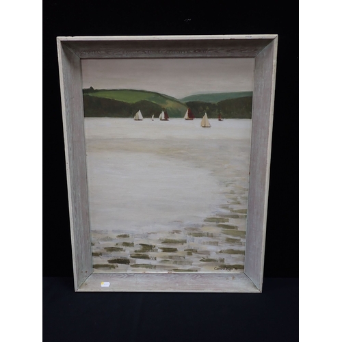 485 - CAROLINE BIGGS (BRITISH, 20TH CENTURY) COASTAL SCENE probably Dorset, oil on board, signed and dated... 