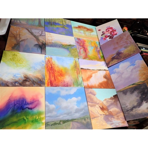 489 - GEZA SOMERSET-PADDON: A COLLECTION OF OIL ON CANVAS STUDIES mostly 40 x 40cm landscapes