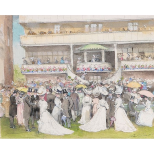 491 - *JOHN STRICKLAND GOODALL (1906-1986), 'The Royal Enclosure, Ascot' signed lower right, watercolour a... 