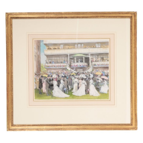 491 - *JOHN STRICKLAND GOODALL (1906-1986), 'The Royal Enclosure, Ascot' signed lower right, watercolour a... 
