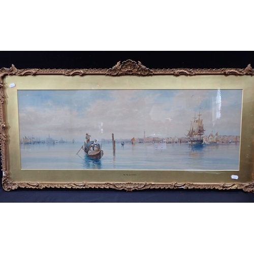 496 - M. MARTINO: VENICE FROM THE GRAND CANAL a gondola with ladies in the foreground, watercolour, late 1... 