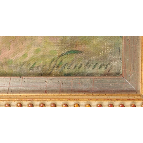 497 - ENGLISH SCHOOL, 20TH CENTURY A figure walking on a woodland path, indistinctly signed and dated lowe... 