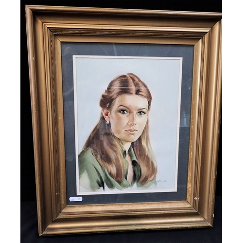 499 - DONALD BROOK: PORTRAIT OF A WOMAN watercolour, in gilt frame