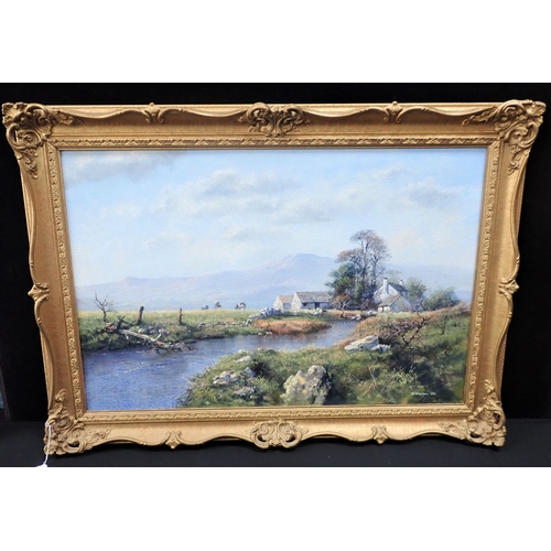 502 - PHILIP STANTON: RIVER LANDSCAPE WITH COTTAGE oil on canvas, signed P.Stanton and dated'88 canvas 51 ... 