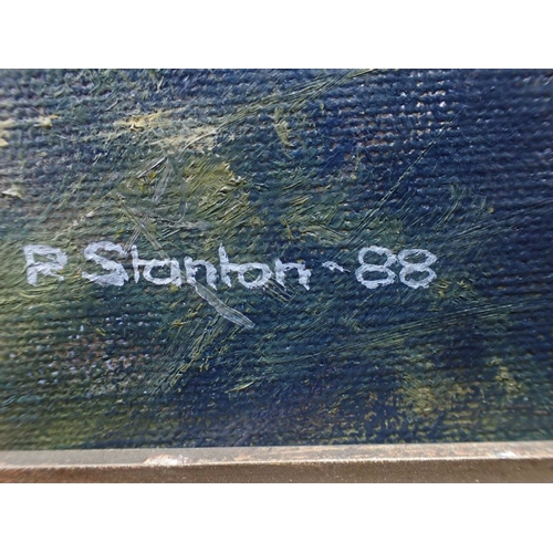 502 - PHILIP STANTON: RIVER LANDSCAPE WITH COTTAGE oil on canvas, signed P.Stanton and dated'88 canvas 51 ... 