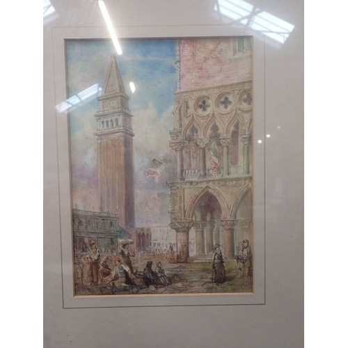503 - VIEW OF THE DOGE'S PALACE AND THE CAMPANILE, VENICE watercolour, 19th century 25 x 17cm plus frame