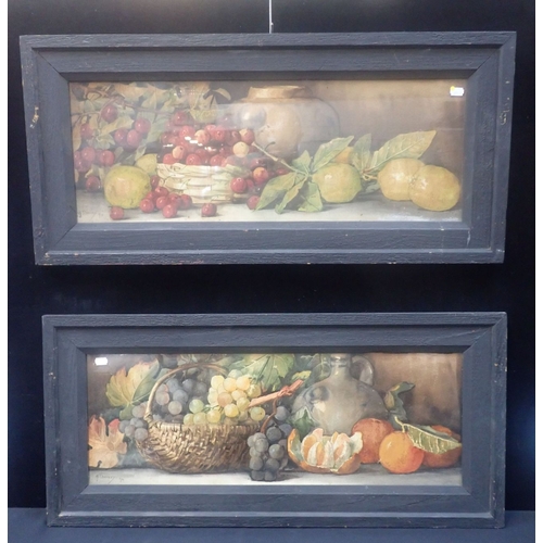 504 - AFTER H. DUDLEY: A PAIR OF STILL LIFE WITH FRUIT PRINTS 17 x 75cm plus frame (2) (staining, one with... 