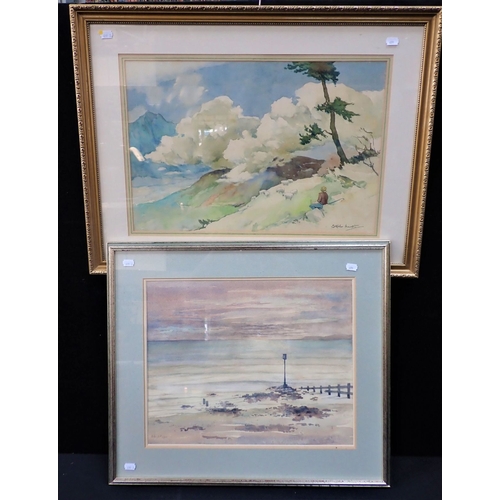 507 - STEPHEN MARTIN R.W.S.A.C: 'UP AMONG THE MOUNTAINS AND CLOUDS (ANDORRA)' watercolour 36 x54cm plus mo... 