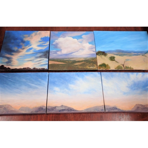 512 - GEZA SOMERSET-PADDON: LANDSCAPE AND SKY oil on three canvases, forming a whole each 30 x 40cm, and t... 