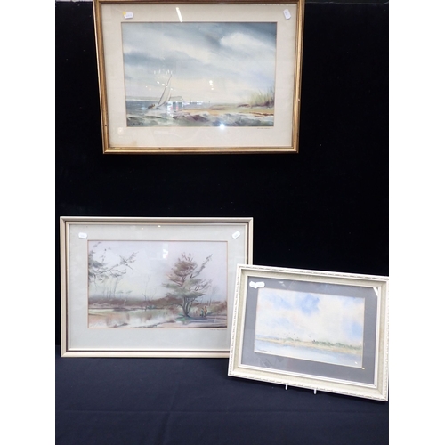 516 - RALPH LEAPER: 'OFF THE RUM, MUDEFORD' watercolour, 'Strolling, Ferndown Common', pastel, and a water... 