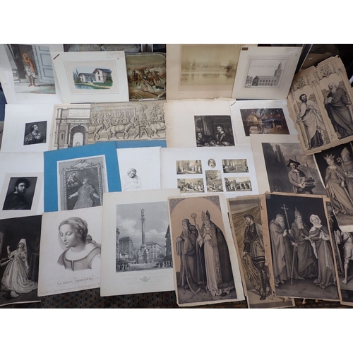 524 - A FOLIO OF ENGRAVINGS AND OTHER PRINTS some of antiquarian architectural interest, reproductions of ... 