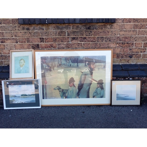 530 - DAVID VULLIAMY (DORSET ART CLUB) LAKE VIEW watercolour (not signed), with a Peter Toms print, a Stat... 