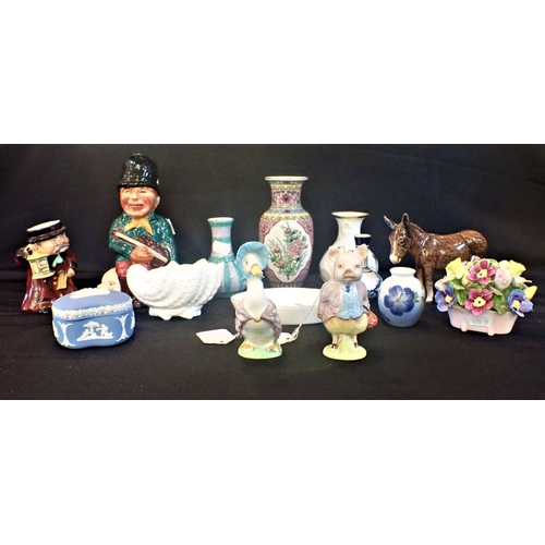 75 - TWO BESWICK BEATRIX POTTER FIGURES 'Pigling Bland' and 'Jemima Puddleduck', with a Beswick donkey 11... 