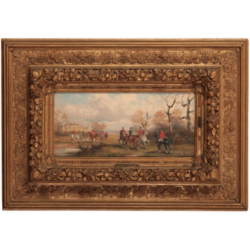 103 - ROBERT STONE (1820-1870) The hunt and hounds outside a large country house and a companion picture, ... 