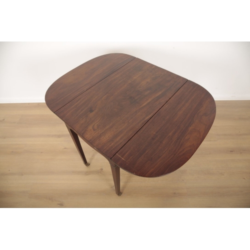 105 - A GEORGE III MAHOGANY PEMBROKE TABLE with oval drop flaps, a single frieze drawer to one side and a ... 
