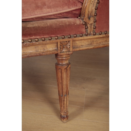 114 - A LOUIS XVI STYLE DUCHESSE BRISEE with red velvet covers, on stop fluted and tapered legs, 99cm high... 