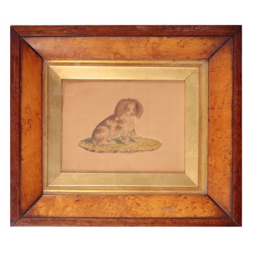 119 - TWO VICTORIAN EMBOSSED AND PAINTED CARDS one example a spaniel, marked Dobbs, 9cm x 11cm, the other ... 