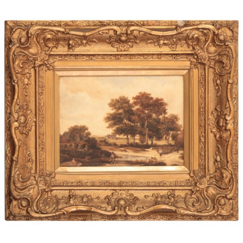 22 - NORWICH SCHOOL, EARLY 19TH CENTURY A harvest scene a landscape with corn stooks, figures and trees, ... 