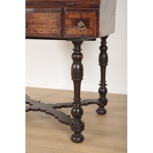23 - A 17TH CENTURY WALNUT BUREAU CABINET ON STAND the superstructure fitted central cupboard with secret... 
