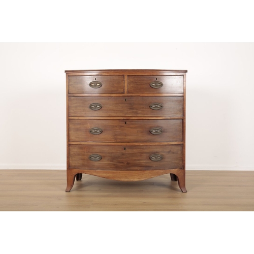 30 - AN EDWARDIAN MAHOGANY BOWFRONT CHEST OF DRAWERS with two short and three long graduated drawers over... 