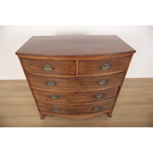 30 - AN EDWARDIAN MAHOGANY BOWFRONT CHEST OF DRAWERS with two short and three long graduated drawers over... 
