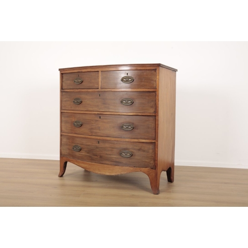 30 - AN EDWARDIAN MAHOGANY BOWFRONT CHEST OF DRAWERS with two short and three long graduated drawers over... 