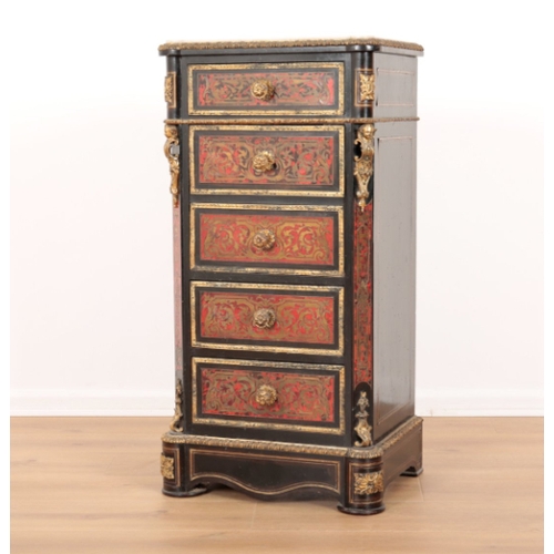 32 - A FRENCH BOULLE WORK AND GILT METAL MOUNTED CABINET early 20th century, the marble top over a single... 