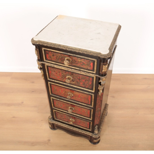 32 - A FRENCH BOULLE WORK AND GILT METAL MOUNTED CABINET early 20th century, the marble top over a single... 