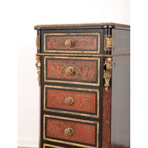 32 - A FRENCH BOULLE WORK AND GILT METAL MOUNTED CABINET early 20th century, the marble top over a single... 