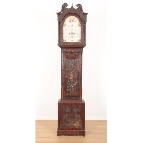 34 - AN 18TH CENTURY OAK LONGCASE CLOCK BY FLETCHER OF LEEDS with two train, eight day movement, the pain... 