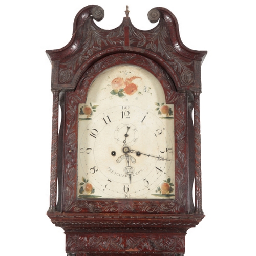 34 - AN 18TH CENTURY OAK LONGCASE CLOCK BY FLETCHER OF LEEDS with two train, eight day movement, the pain... 
