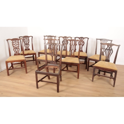 35 - A MATCHED SET OF TEN MAHOGANY DINING CHAIRS 18th century and later, with pierced and carved backs ov... 