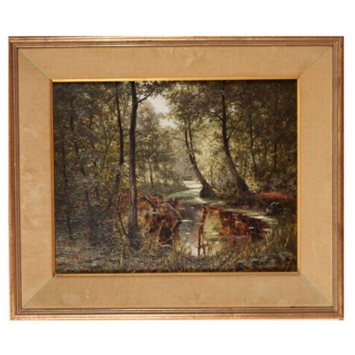 393 - MAX HOENOW (1851-1909) A riverside landscape signed lower left, oil on canvas, 30cm x 37.5cm