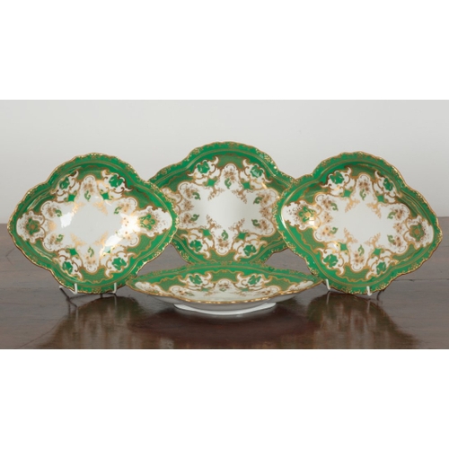 4 - A ROYAL CROWN DERBY PORCELAIN PART DESSERT SERVICE marked to the base, inscribed number 5558 AJ, dec... 