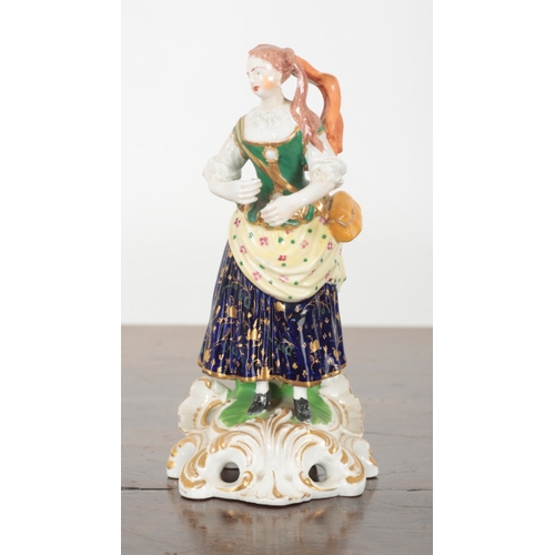 40 - A DERBY PORCELAIN FIGURE OF MERCURY depicted with caduceus and purse, 22cm high, together with a con... 